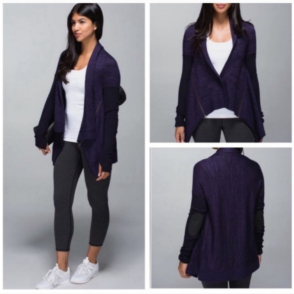 Lululemon wrap it up sweater cardigan size 12 purple merino wool - Picture 2 of 9